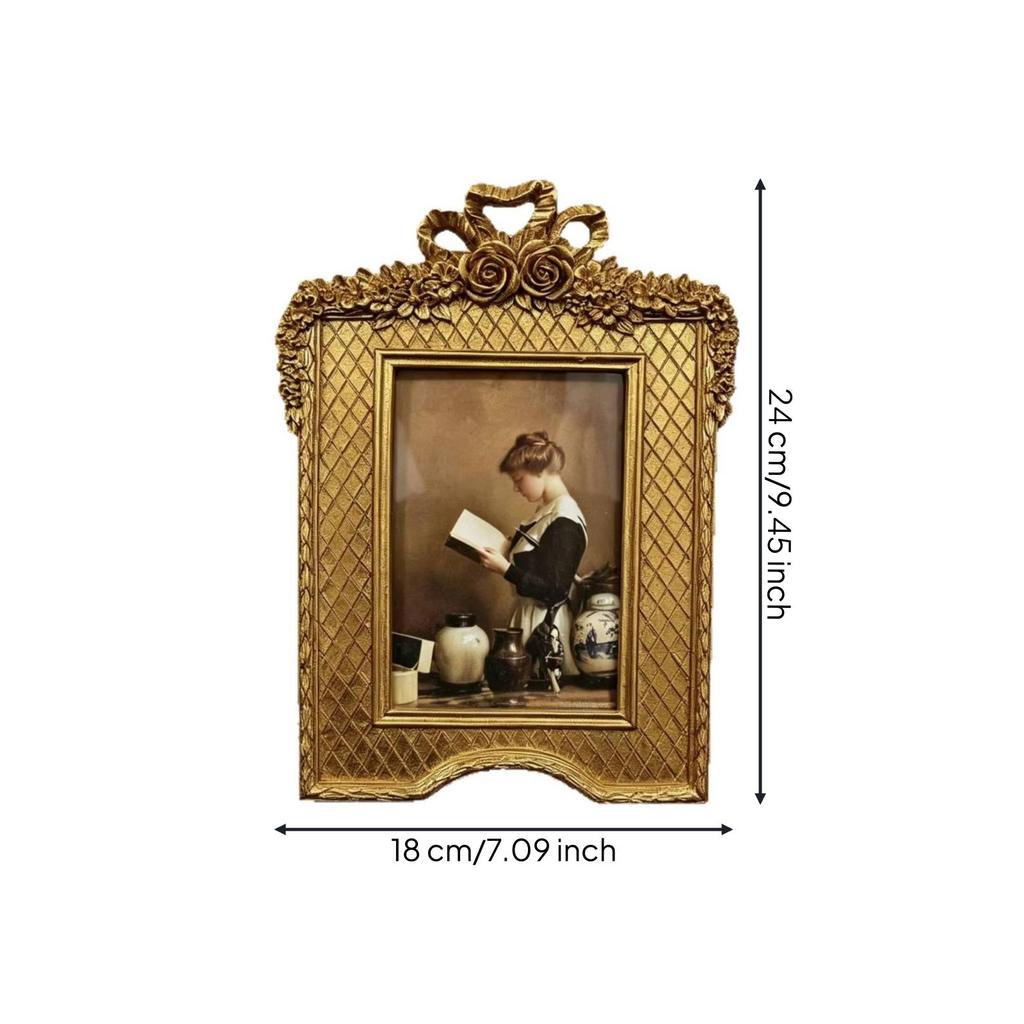 Tabletop Picture Frame Vintage Resin Ornate Design for Desk, Shelf