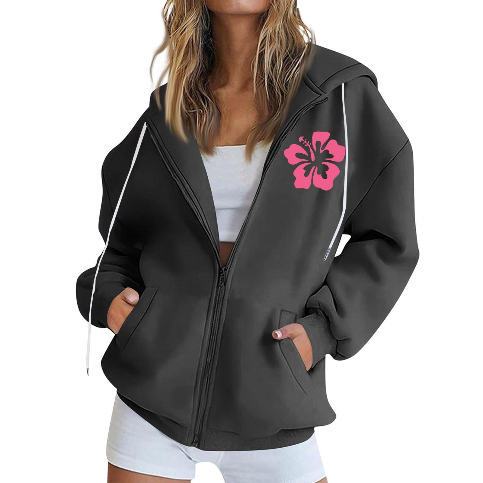 

Женская толстовка с капюшоном на молнии с длинным рукавом, флисовая куртка, толстовка с карманом, куртка L чёрный