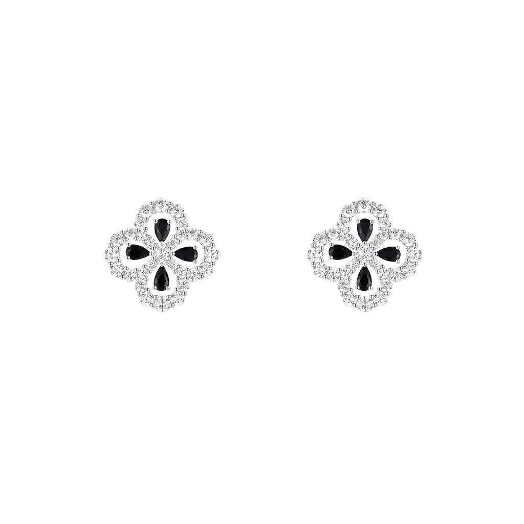 925 Silber Stern-Stil Kleeblatt Tropfenohrringe mit Hochkohlenstoffstein im Pavé-Setting für Damen