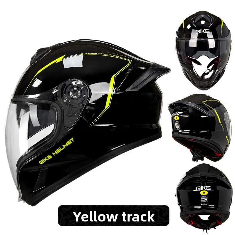 Qike Locomotive Helmet Men and Women Double Lenses Big Tail 3C Motorcycle Riding Winter Cool Personalized Safety Full Helmet