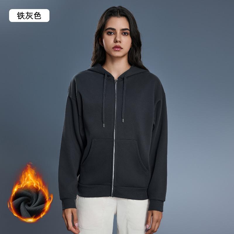 Autumn and Winter New Fleece Hooded Sweater Women's Windproof and Warm Loose and Thin Casual Zipper Cardigan Jacket