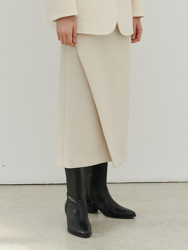 Peulloumeon Unbalance Slit Skirt_Cream