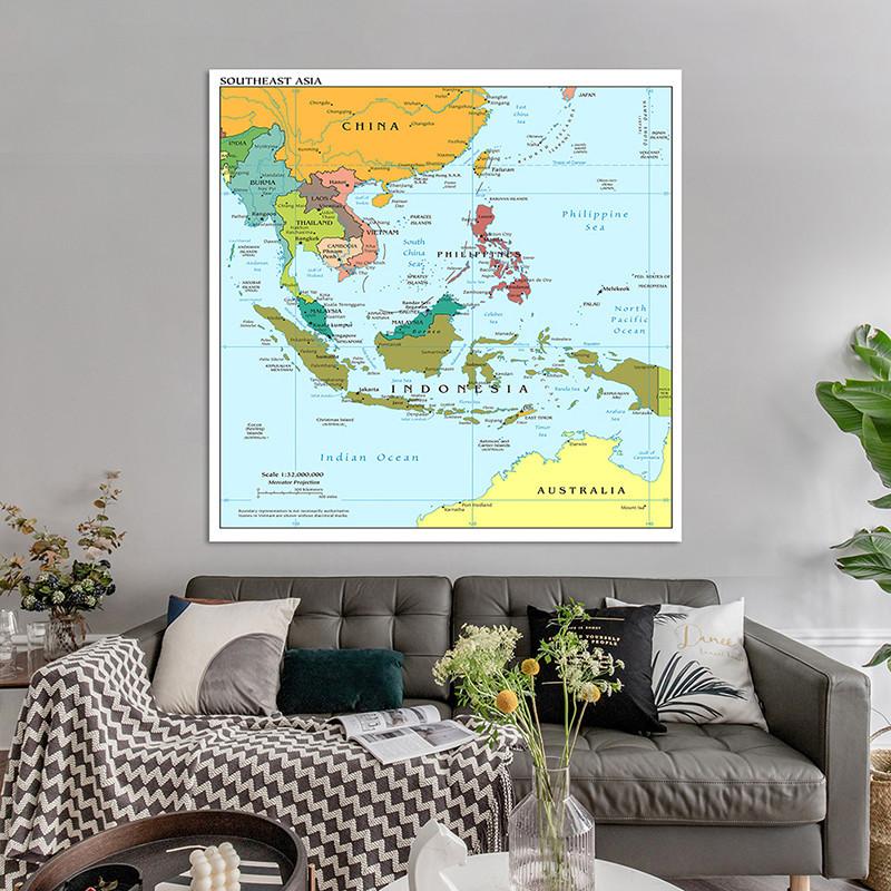 Many Styles The Southeast Asia Map,Chinese/English Bilingual,Wall Map Poster,Home School Classroom Decor,Travel Supplies