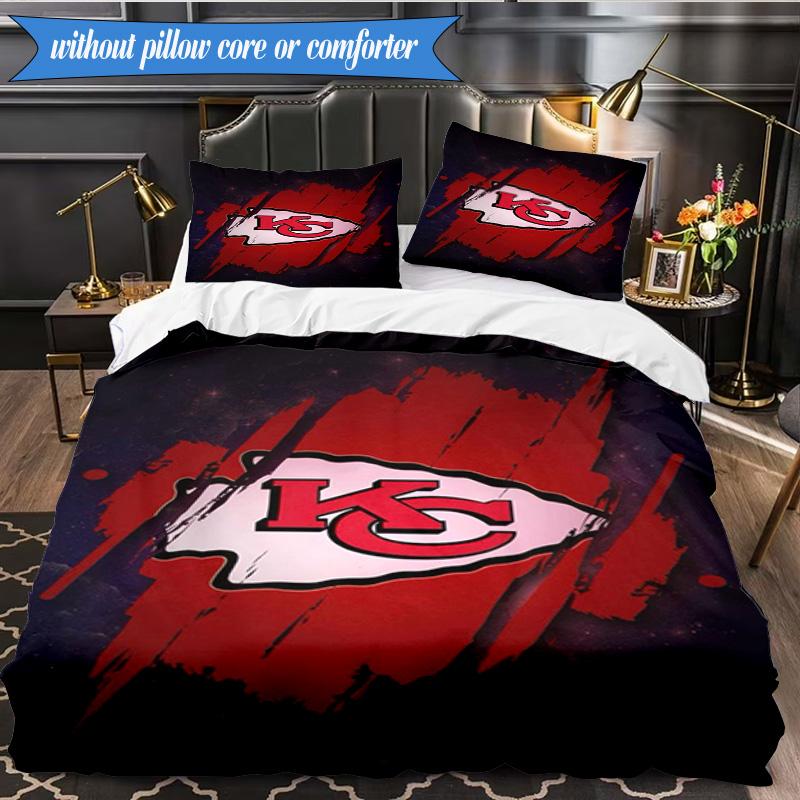 3PCS City Chiefs Emblem Printed Soft Bedding Set,Including 1pc Duvet Cover And 2pcs Pillowcases Perfect for Bedroom, Dormitory, Fan gift