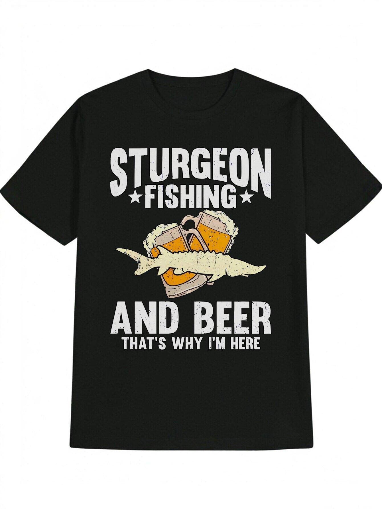 Casual Crew Neck T-shirt - Strong Fishing & Beer Graphic Print XL