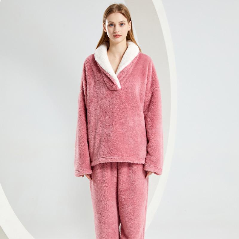 Women's Plus Size Coral Fleece Winter Extra Thick and Fleece Warm Pajama Set