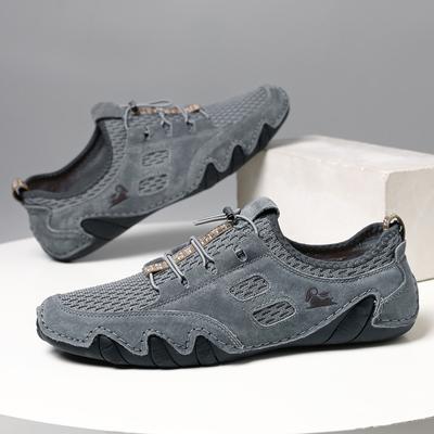 Summer Breathable Men's Casual Sneaker Plus Size Sewing Leather Mesh Shoes Fashionable Men's Shoes