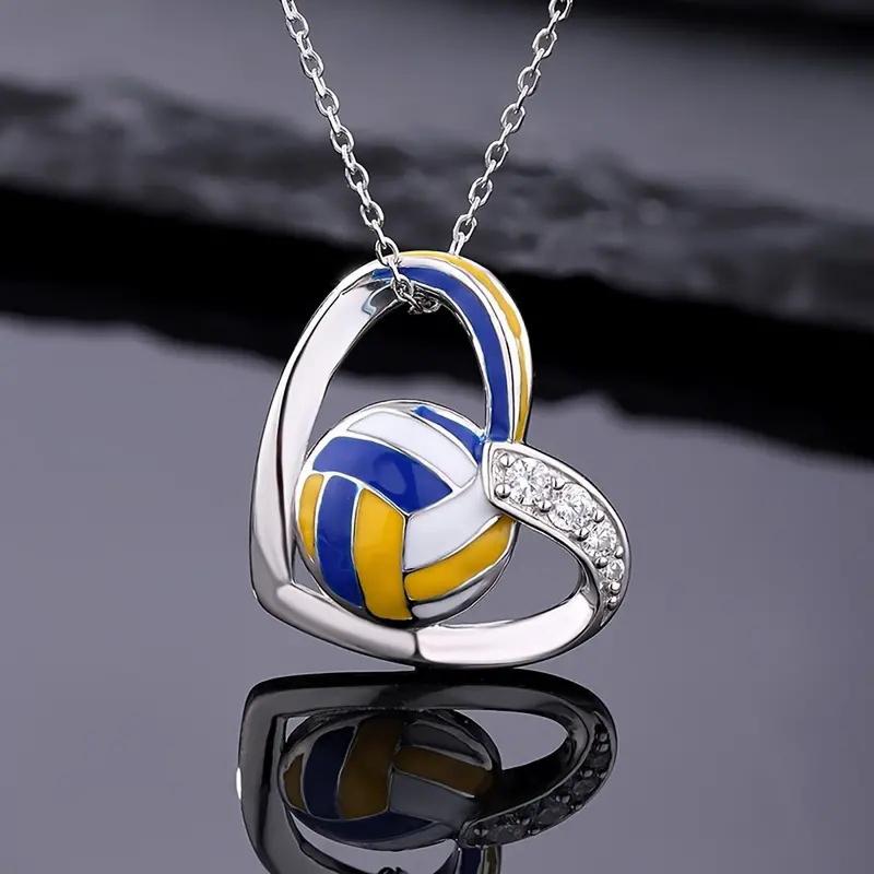 Trendy Volleyball Heart Pendant Necklace Teen Girls Accessories with Shiny Zirconia Fashion Female Daily Party Jewelry