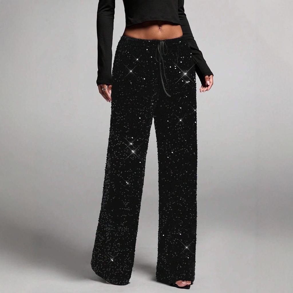 Women's Sparkle Wide Leg Pants with Drawstring Waist In Multiple Colors