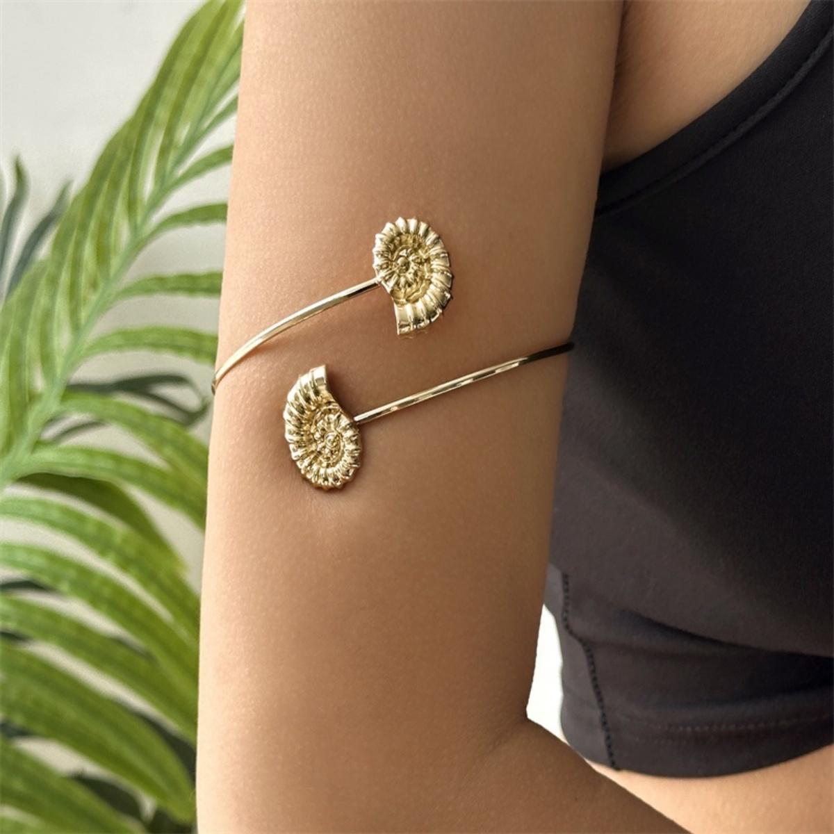 

Metal Starfish Shell Conch Arm Cuff Bracelets For Women Men Textured Shell Star Opening Bangle Summer Beach Party Zircon