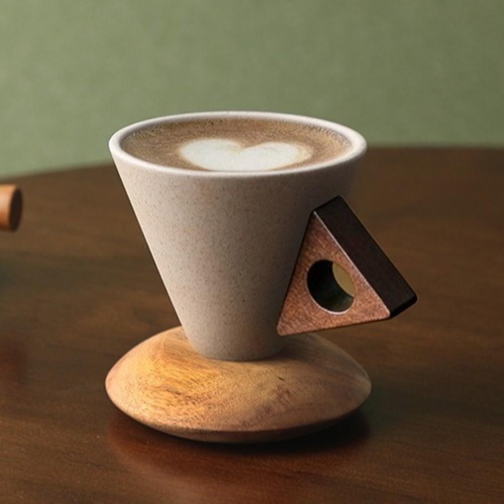Triangular Cone Ceramic Coffee Cup Drinking Cup Vintage Style Vintage Pottery Mug with Handle Handmade Espresso Cup Gift Giving