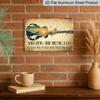 2D Flach, 1 Stück Vintage Gitarre Aluminium Wanddekoration - Stabiles Musikzitat Schild "Und in die Musik gehe ich... Verliere meinen Verstand Finde meine Seele" - Große Größe