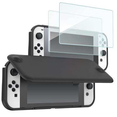 Procase Switch OLED 2021 Flip Case with 2 Slim Soft TPU Cover Shockproof Protective Cover Black Films, -