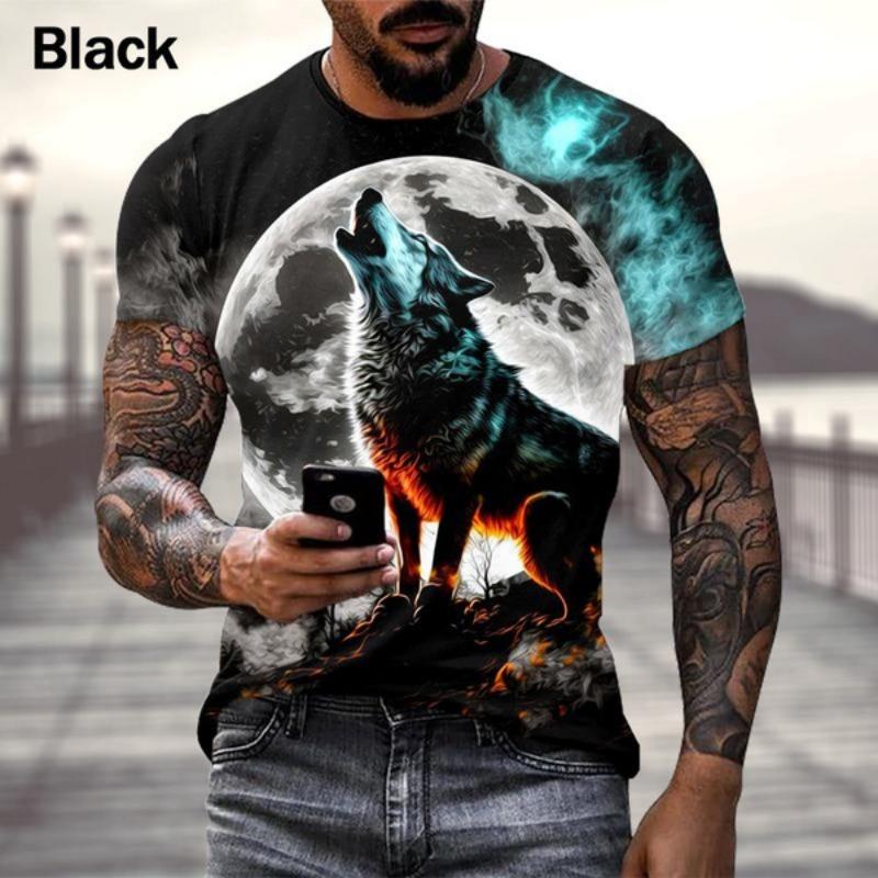 New Men's Fashion 3D Wolf Printed T-shirt Personality Cool Printing Graphic T-shirt Short Sleeve T-shirt