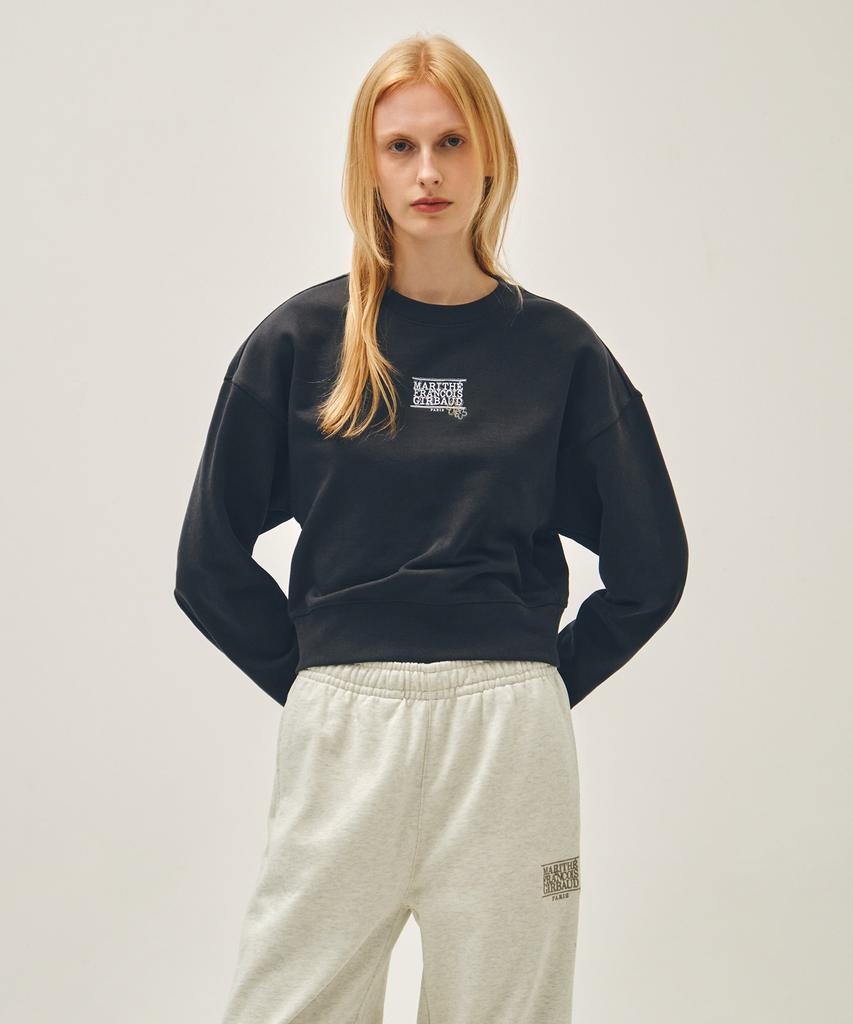Malittepeulangsowajeobeo W Flower Classic Logo Crop Sweatshirt Charcoal