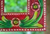 Hand Carved Wooden Jharokha Wall Decor: Bright Painted Flower Design Indian Frame