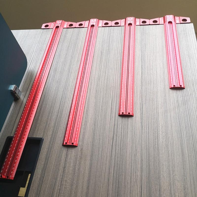 Precision Marking T-Ruler Aluminum Alloy Woodworking Scribe Marking Gauge Deluxe Crossed-out Hole Scribe Ruler 300/400mm