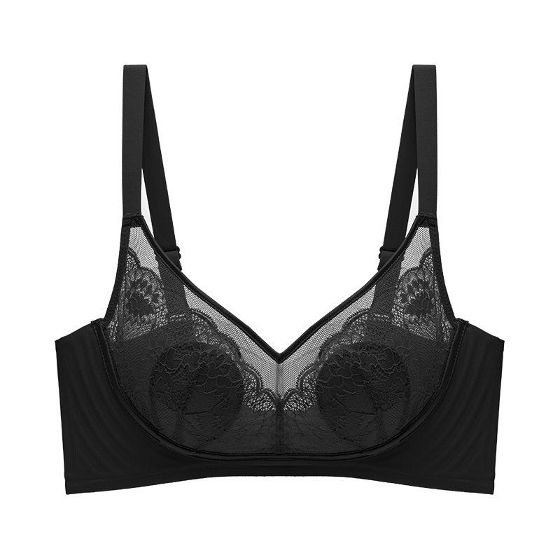 

Бесшовное кружево Кроличьи ушки Желейная полоска Мягкая поддержка Большая грудь Маленькое нижнее белье Лето Ультратонкое женское нижнее белье Push-up Женское 2XL чёрный
