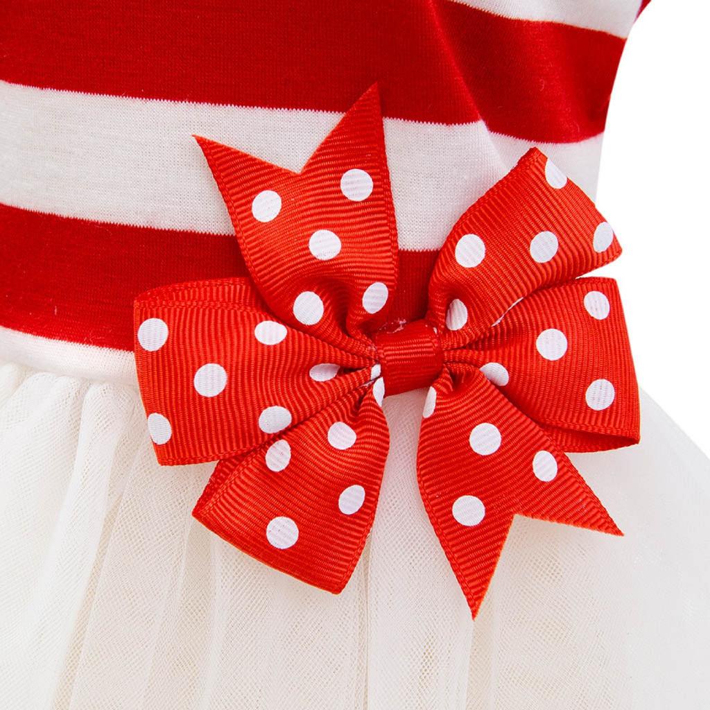 Pet Dress Striped Knit Top with Tulle Skirt and Polka Dot Bow Soft Fabric Comfortable Fit for Small Dogs and Cats