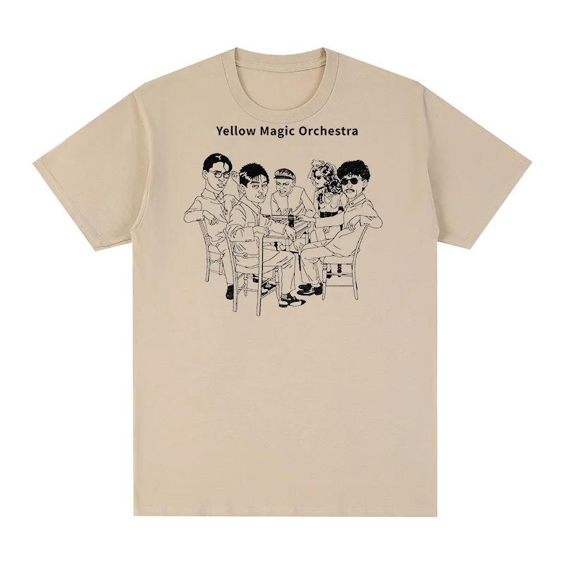 Yellow Magic Orchestra (YMO) Hand-Drawn Line Art Vintage T-Shirt, Unisex Japanese Electronic/City Pop Fan Streetwear Tee, 100% Cotton Casual Short