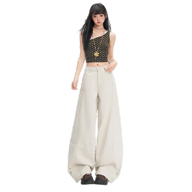 Lente Zomer Zeezout Kaki Effen Zoet Koel Trendy Saber Snit Ontwerper Wijde Pijpen Jeans Broeken Vrouwen Casual Broeken Oversized Jeans Broeken