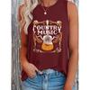 Damen Tanktop T-Shirt mit Print und gemusterten kurzen Ärmeln, ärmelloses Damen Rundhals-T-Shirt