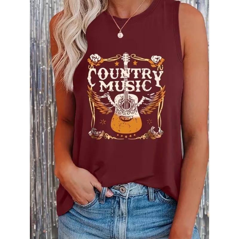 Damen Tanktop T-Shirt mit Print und gemusterten kurzen Ärmeln, ärmelloses Damen Rundhals-T-Shirt