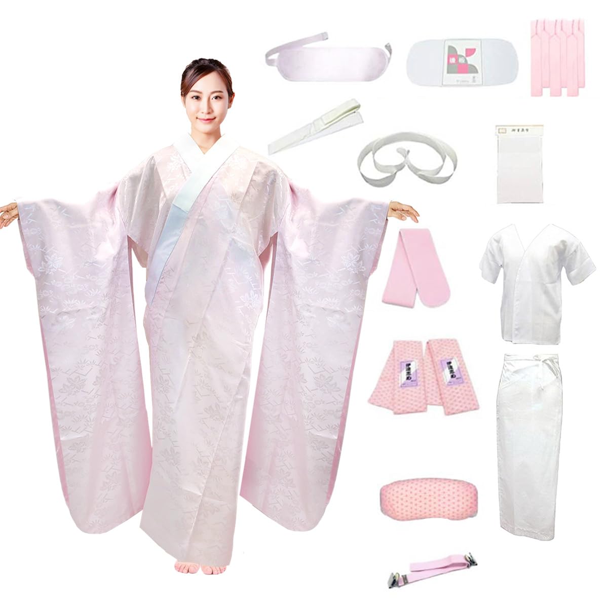 [Kyoto Usagido] 20-Piece Kimono Accessories Set for Furisode (Long-Sleeve Kimono) with Nagajuban (Undergarment) wk-364 (Nagajuban (LL), Undergarment