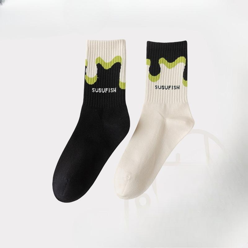 

Осенние носки из гребенного хлопка, Ретро асимметричные AB для левой и правой ноги, Пара носков до середины икры, Модные носки 1 pair