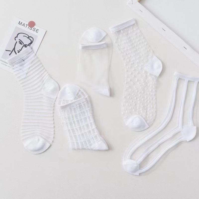 5 Paar Damen Socken Mode Durchsichtiges Netz Glasseide Socken Ultradünn Transparent Kristallspitze Fabelhaft Elastisch Sommer Knöchel