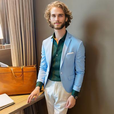 Set da 2 Pezzi Abito da Uomo Revers Manica Lunga Sartoriale 3D Cappotto Completo Vita Media Monocolore