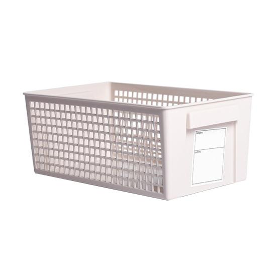 Plastic Storage Basket with Label Multipurpose Storage Bin with Anti-Slip Handle Ventilated Easy To Clean Storage Basket for Cosmetic Stationery
