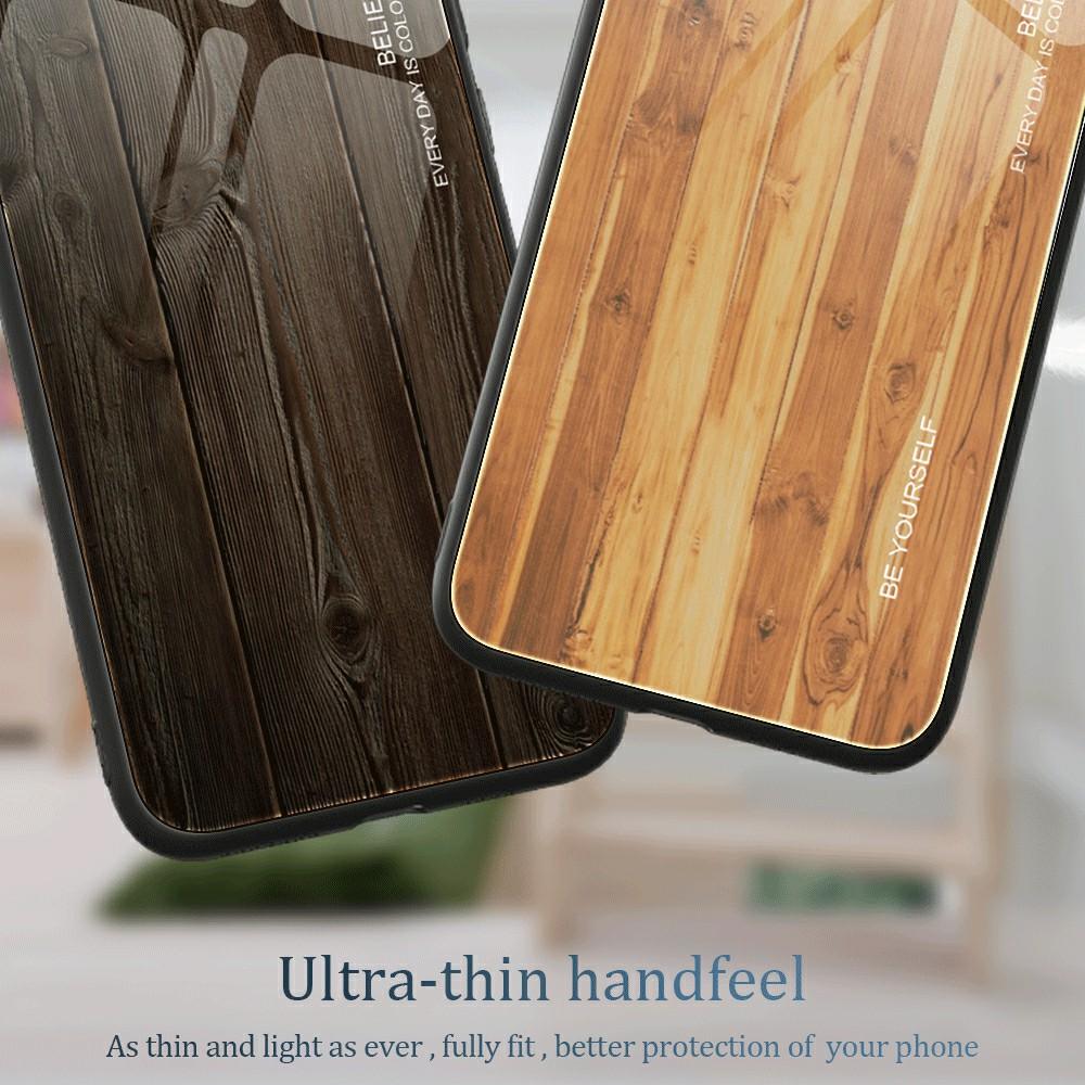 

For Samsung Galaxy S23 FE Wood Texture Protective Case Shockproof Tempered Glass TPU Frame Phone Cover Black