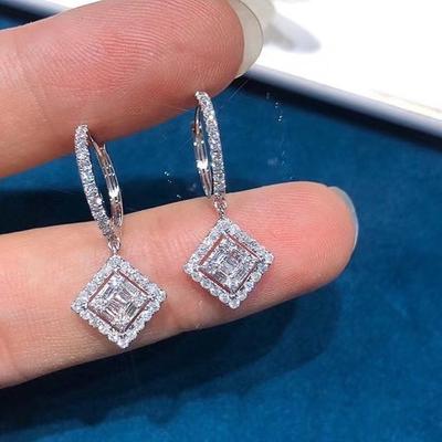 Boucles d'oreilles de luxe couleur argent pour femmes, pendentif carré, boucles d'oreilles de mariage, de bonne qualité, bijoux féminins, nouvelle collection