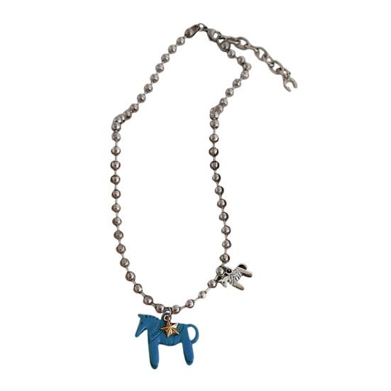 Coated Horse Pendant Necklace Bright Color Cute Horse Charm Necklace for Women Men Bead Chain Necklace
