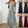 European Style Women's Spaghetti Strap Solid Color Jumpsuit - Casual Wide Leg Summer Bandeau