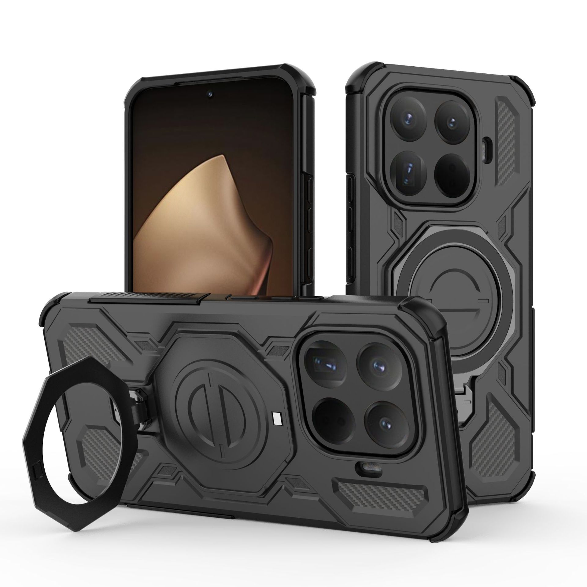 

Чехол-кольцо с магнитом для Xiaomi 15T Pro, вращающийся на 360° [Защита от падений военного уровня] + Металлическая пластина для чехла телефона MagSafe чёрный