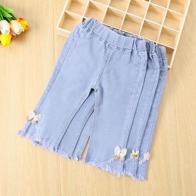 Girls' Pants Summer Thin Jeans Cropped Pants Girls' High Waisted Children's Baby Summer Micro Flared Pants