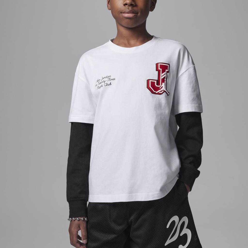Jordan T-Shirt Fake Two-Piece Round Neck Long Sleeve Kids tops White IF3738-100
