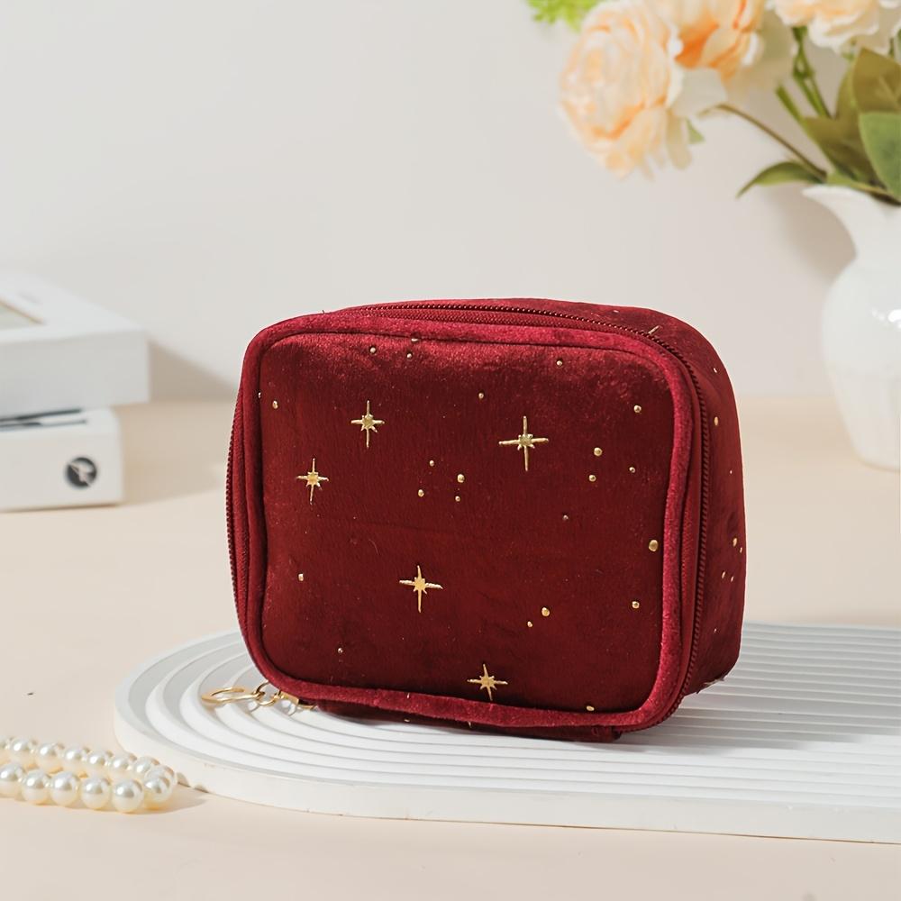 NEW Sparkling Star Velvet Makeup Bag, Large Capacity Multi-Use Pouch with Golden Zipper for Makeup Coins, 4 Colors