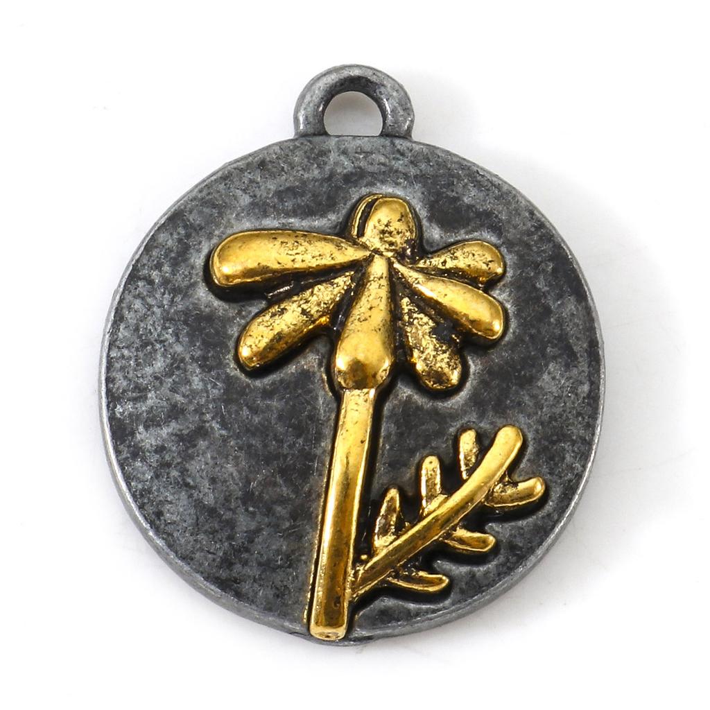10pcs Vintage Birth Month Flower Charms Antique Gold Color Round Flower Pendants DIY Necklace Women Party Jewelry 20mm x 17.5mm