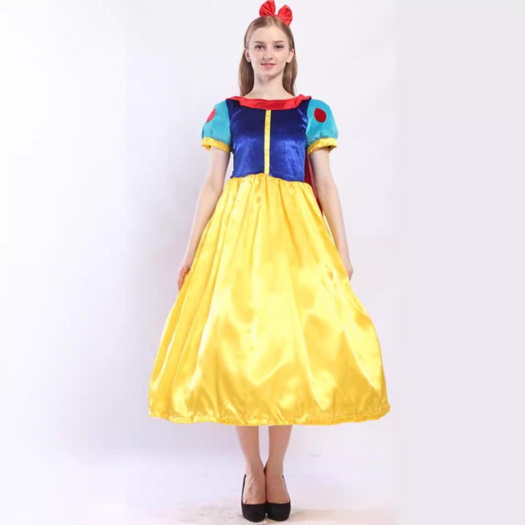 European & American Halloween Snow White Adult Stage Costume with Cape & Petticoat