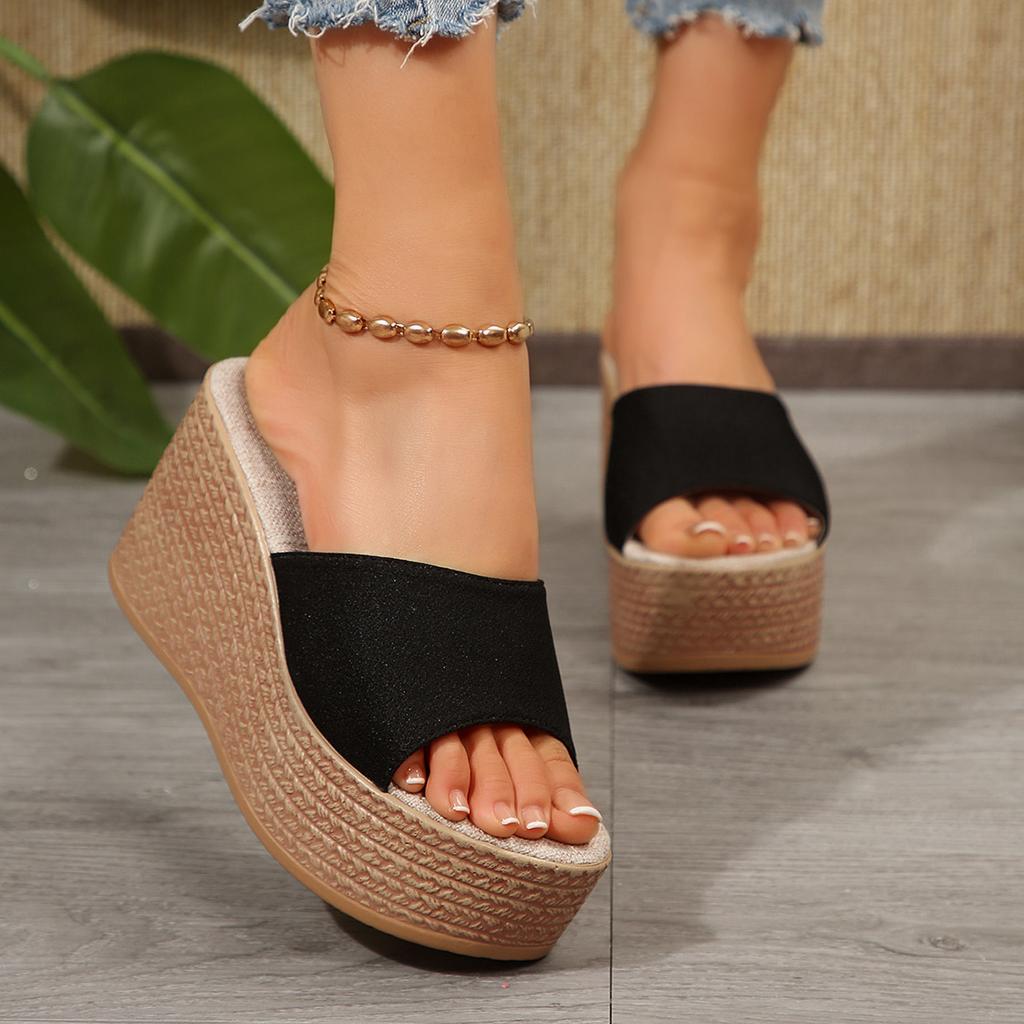 Foreign Trade 2025 Summer Thick-soled Slippers Women's Shoes European and American Waterproof Platform Thick-soled Outer Wear Slippers with Slippers