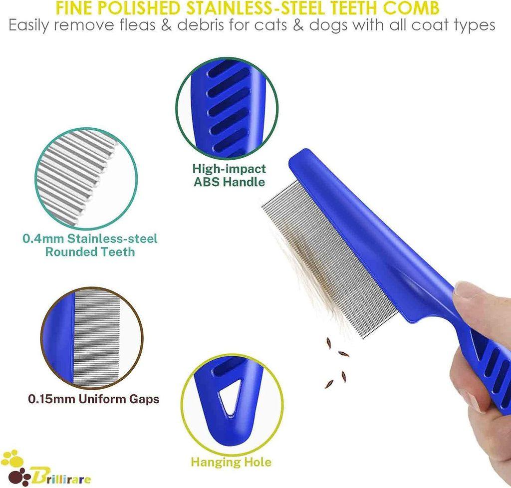Blue Pet Flea Comb Kit With Durable Stainless Steel For Cat And Dog Shedding And Cleaning
