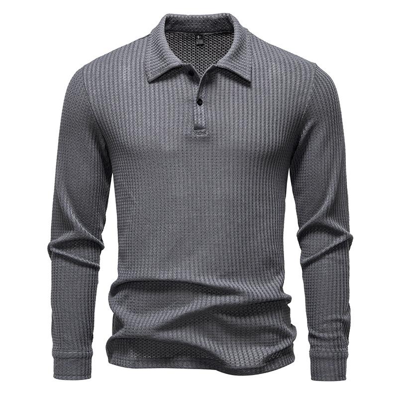 Men's Long Sleeve Polo Shirt Casual Textured Top for Men Spring Autumn Fashion Multi-Color Button-Down Collar Male Blouse