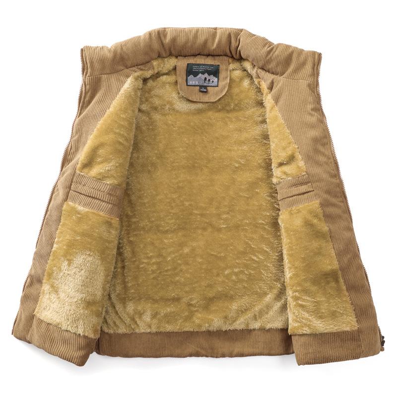 Men's Corduroy Vest with Fleece Lining, Thickened Vest, Plus Size Stand Collar, Multi-Pocket Workwear, Down Cotton Vest, Trendy