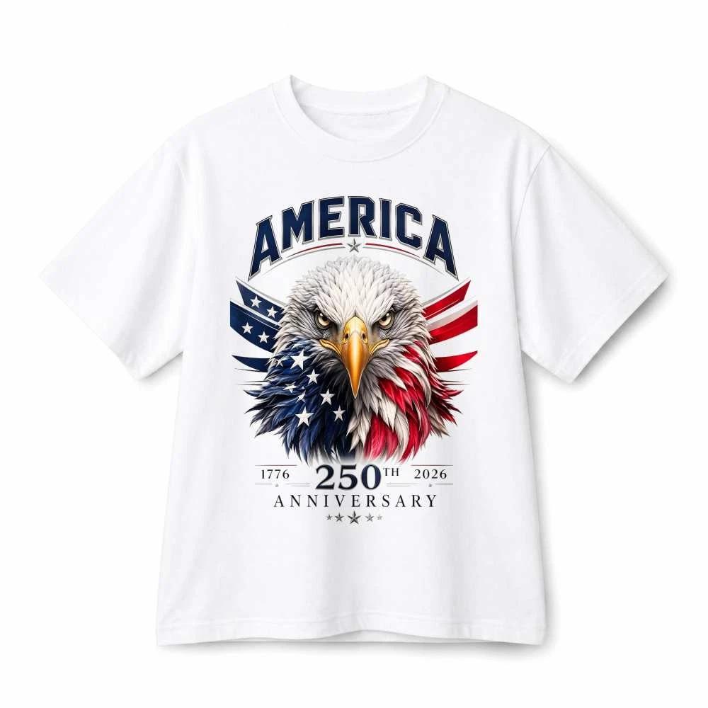 America 250th Anniversary USA Flag Bald Eagle Patriotic Cotton T-Shirt Unisex S