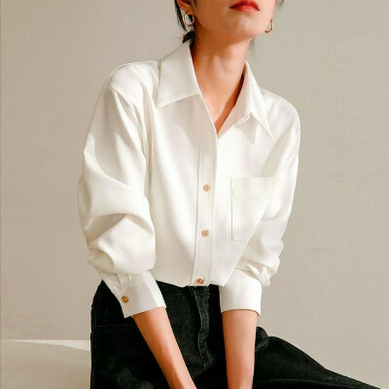 Women's Brushed Red Long Sleeve Shirt - High-End Base Layer for Autumn/Winter 2026, Perfect for Commute and Interviews.