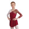 Girls' Ice Skating Leotard Dress Kids Long Sleeve Shiny Rhinestone Ballet Gymnastics Dance Clothes