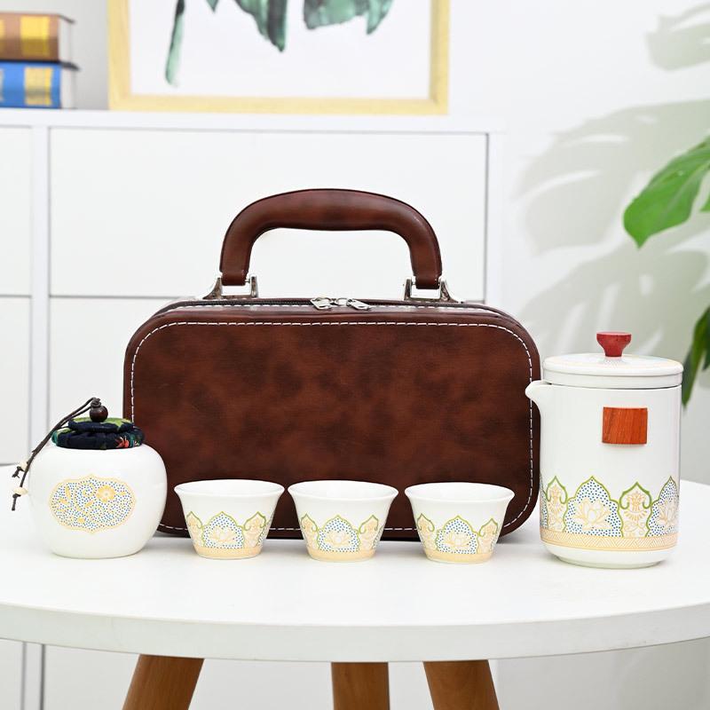 Keramik-Aufbewahrungstasche, ein Topf, drei Tassen Reise-Teeset, Teekanne tragbar, ein komplettes Set mit antikem Charme, Geschäftsgeschenke